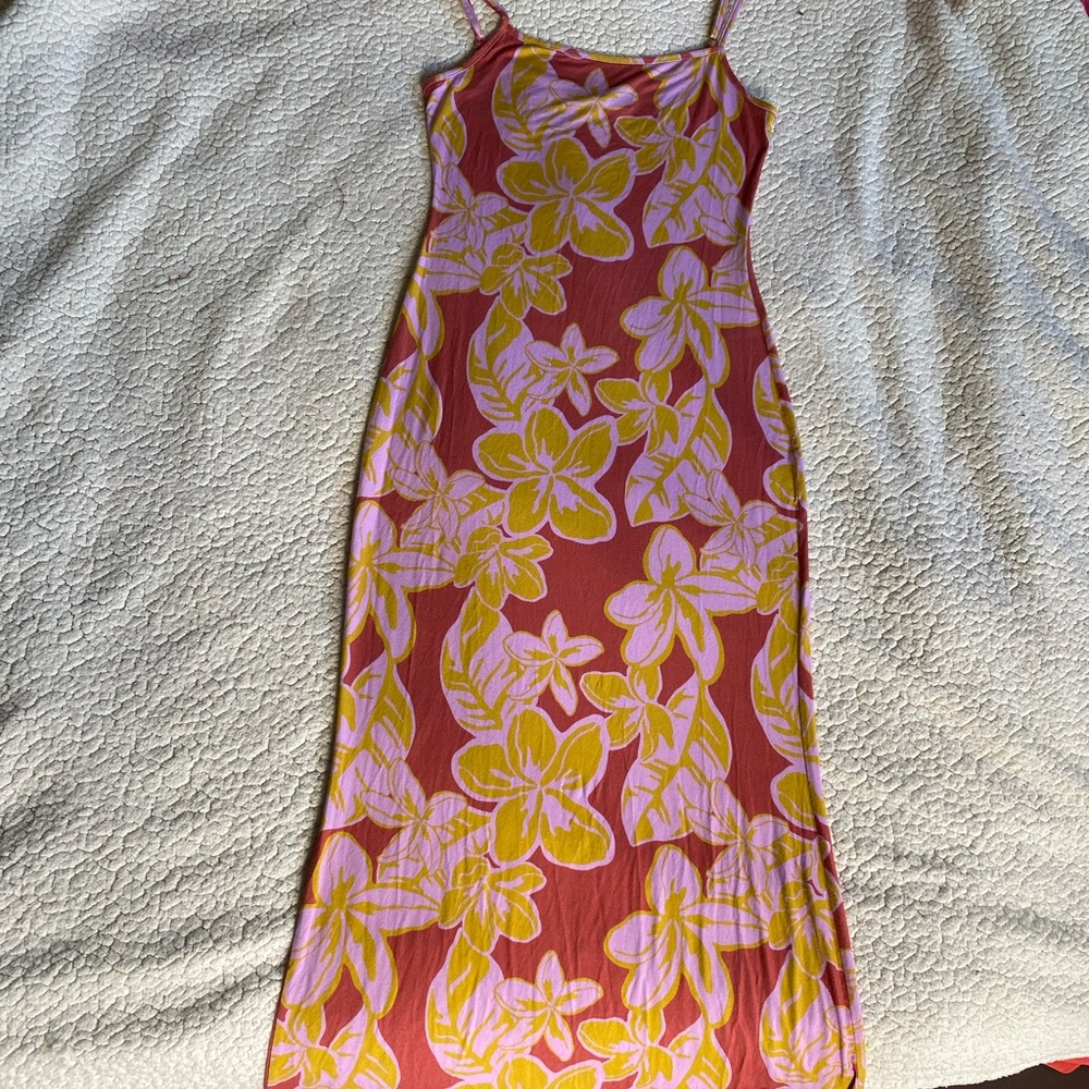 Tropical Floral Maxi Dress in Pink and Yellow